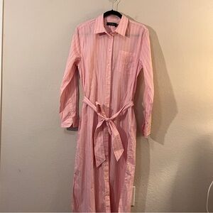 Lauren Ralph Lauren Pink Striped Midi Shirt Dress, Size 12 – NWT, 100% Cotton